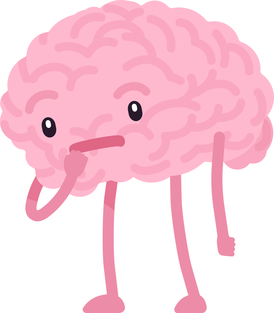 Brain character, cute funny face, standing thinking